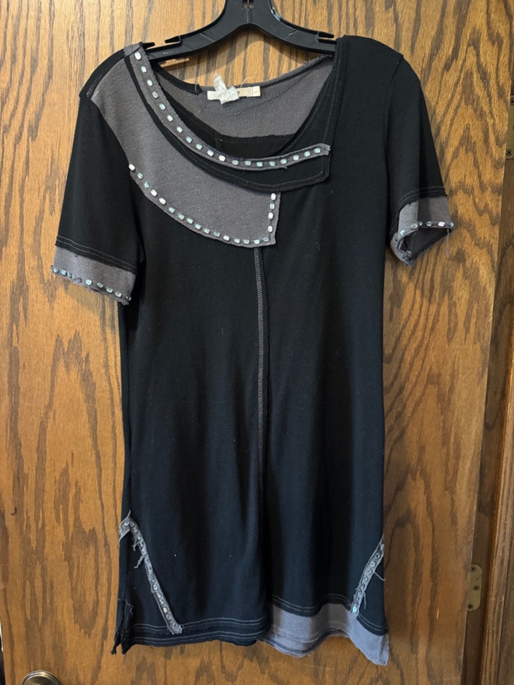 Black Short-Sleeve Stud-Trim Tunic